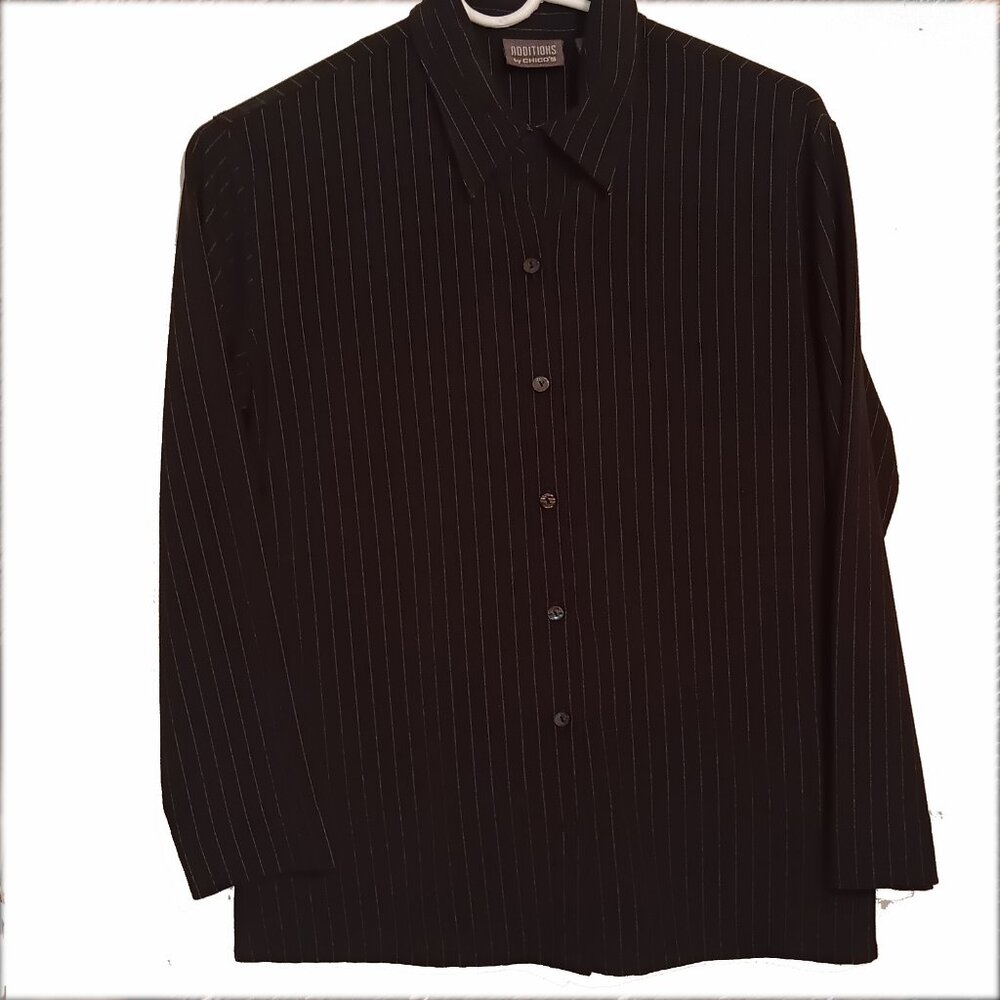 Additions by Chicos Black and Silver Pin Stripe Blouse Size 0
